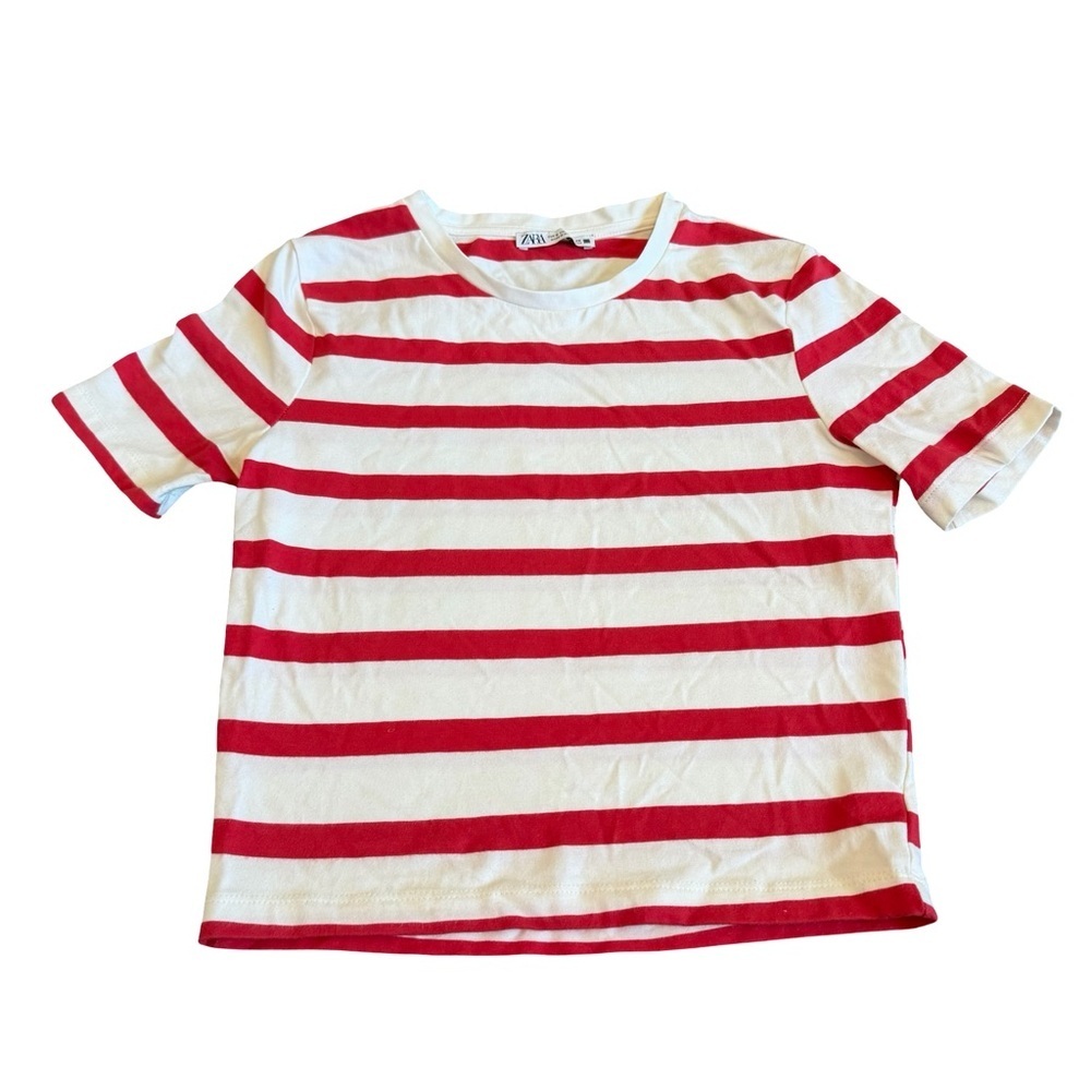 Zara Red White Stripe Stretch T-Shirt Top Blouse Causal Everyday Nautical Small